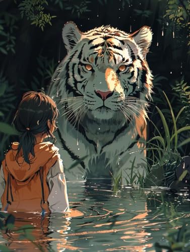 ペイントバイナンバー 虎 ナンバーペイント 湖 大人用 初心者向け 手塗り 塗り絵 ハンドメイドクラフトアート 簡単 DIY 数字油絵 セット 含む インテリア アクリル 水彩絵の具, レトロ インテリア 壁飾り ホームデコレーション ギフト 額縁付き 3