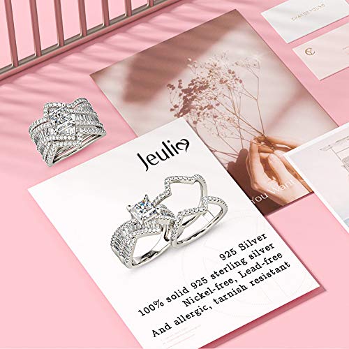 Jeulia 2 Carat Princess Cut Wedding Ring Sets for Women Bypass 925 Silver Engagement Rings CZ Diamond Cubic Zirconia Bridal Rings Anniversary Promise with Jewelry Box4