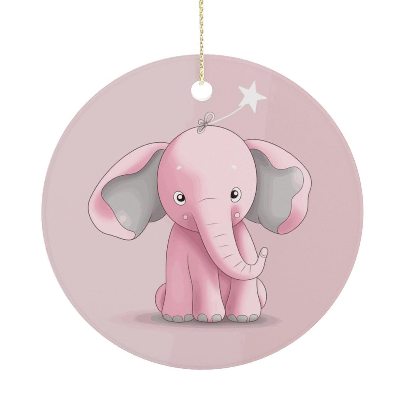 Pink Elephant Christmas Ornament,Round Ceramic Ornaments Personalized Christmas Tree Ornament for Holiday Porcelain Keepsake Gifts Ideas Home Decor