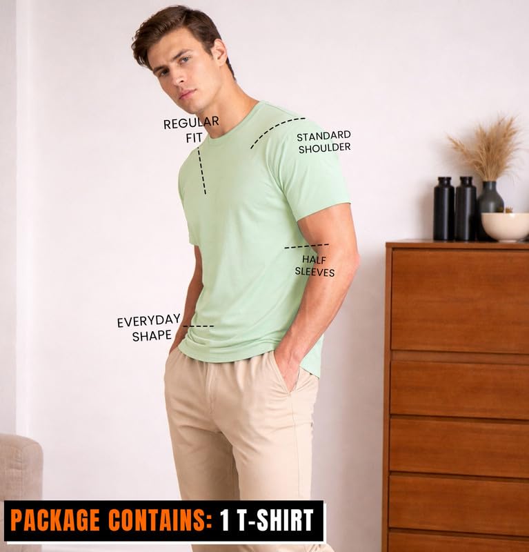 Image of Sleepynuts Men's Regular Fit Round-Neck Half Sleeves Solid Casual Wear T-Shirt (Mint Green -4XL)