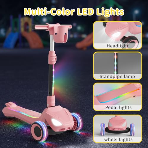 Image of SIMATE Electric Scooter for Kids Ages 3+, 3 Wheel Balance Scooter, 3 Adjustable Heights, Foldable & LED Display & Thumb Throttle, Long Battery Life, Full Body Lights Up, Gift for Kids Boys Girls