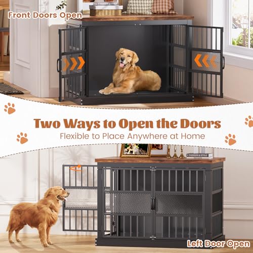 VOPEAK-Dog-Crate-Furniture-Chew-Resistant-Large-Dog-Crate-for-Medium-Large-Dogs-Heavy-Duty-XL-Dog-Crate-Dog-Kennel-Indoor-with-Double-Doors-Wooden-End-Table-for-Bedroom-Living-Room
