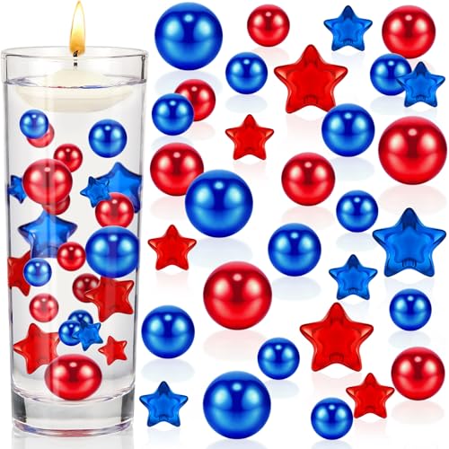 WILLBOND 156 Pcs Red White Blue Filler Beads for Vase Patriotic 4th of July Festival Candle Centerpiece Ornament for USA Memorial Day Independence Veterans Day 250th Anniversary Party Home Table Decor
