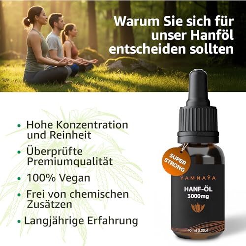 YamnaYa – Premium Hanföl 30% | Kaltgepresst & Vegan | Reines Naturöl Ohne Zusätze | Laborgeprüfte Qualitätsstufe | EU-Herstellung