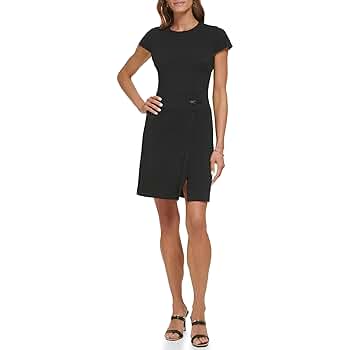 新作セール DKNY ワンピース Puff Sleeve Solid Sheath Dress DKNY Women's V-Neck Short Puff Sleeve Dress, Black, 2 at