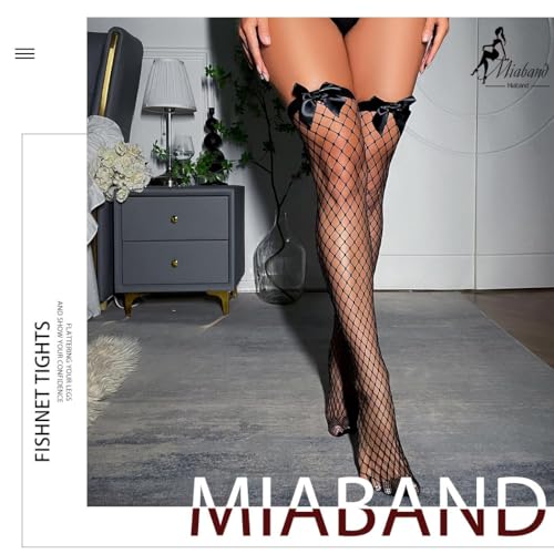 2 Pairs Bow Fishnet Thigh High Stockings Mesh Tights Sexy Black Fishnet High Stockings Party Cosplay for Women4