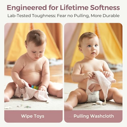 Image of Momcozy Baby Washcloths - 4 Layer Design| Medium Thickness| Soft & Absorbent| Premium Cotton for Newborns' Skin-Great for Bathing, Wiping & on-the-go Use, Shower Gift and Essential(5 Pack, 10x10 inch)