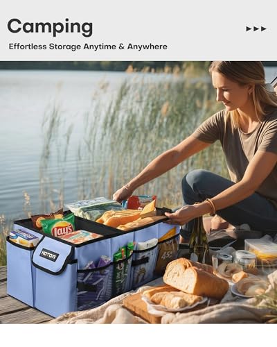 Image of HOTOR Trunk Organizer for Car - Car Organizer, Foldable Trunk organizer for SUVs & Sedans, Sturdy Organization for Car Accessories, Tools, Sundries, Blue, 2 Compartments, 21.3 inchx12.6 inchx10.6 inch | Foldable, Sturdy Organization, for Car Accessories, Tools, Sundries, US11032