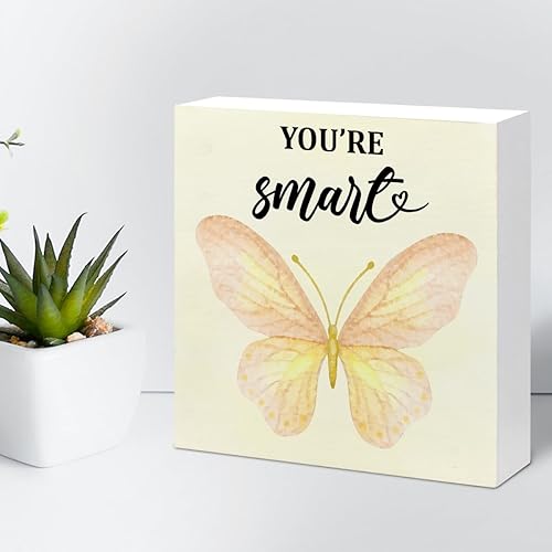 Miniatura 5 de Letrero de madera con texto en inglés "You're Smart Girl Positive Affirmations", decoración de escritorio para decoración de escritorio de