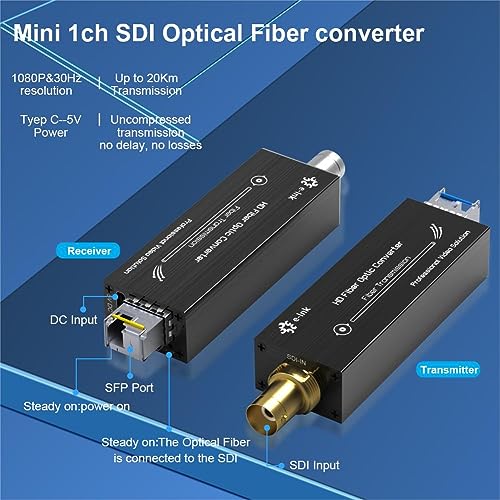 Image of Mini HD SDI Fiber Extender 1080P&30HZ HD-SDI Over Fiber Converter Broadcast Level SDI Video Optical Transceiver Single-Mode Single Fiber 20km