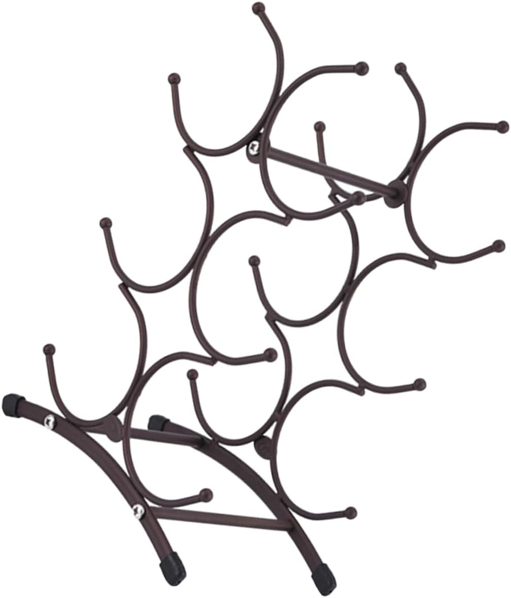 VICASKY Vintage Metal Wine Rack, Removable Iron 6-Bottle Holder, Antique Copper Finish Wine Display Stand for Home Dining Room Countertop Storage