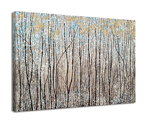 SYGALLERIER Abstract Forest Canvas Wall Art with Hand Painted Textured Brown Black Tree Paintings...