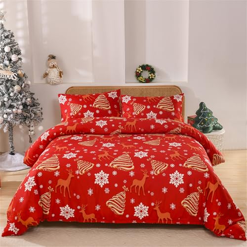 Gezu Weihnachten Bettwäsche 135x200cm Gold Rot Schneeflocke...