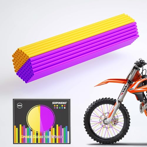 Image of 72Pcs Spoke Skins Covers Spoke Wraps Wheel Decoration for Motorcycle Bicycle Dirt Bike Wheelchair(Purple & Yellow)
