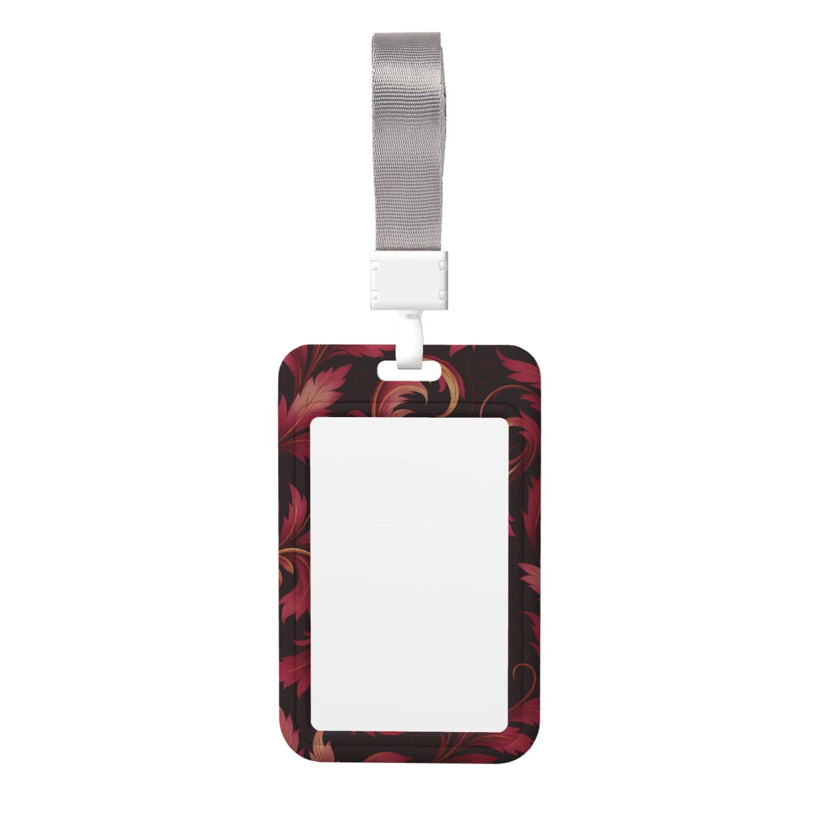 HLBSDM Abstract Wine Red Gold Feather Leaves Work Badge Protective Shell Vertical Sliding Type with Transparent Window
