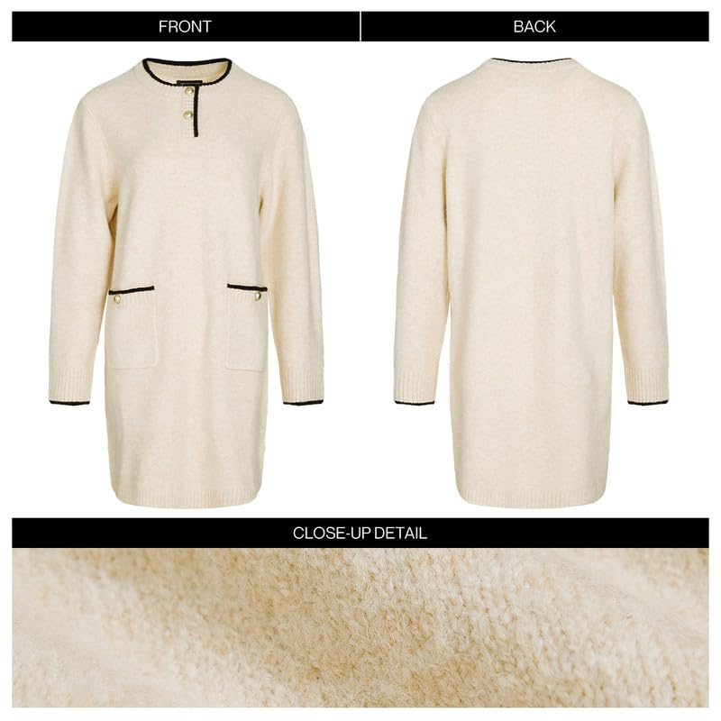 Image of URBAN REVIVO Fall Oversized Sweater Dresses for Women 2025 Long Sleeve Knit Casual Crew Neck Loose Mini Pullover Tops