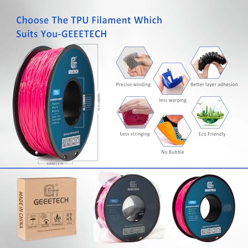Image of Geeetech TPU Filament 1.75mm, 95A Flexible 3D Printer Filament with High Elasticity, 1KG (2.2lbs) Spool, Dimensional Accuracy ±0.03mm, Fits Most FDM Printers (Pink)
