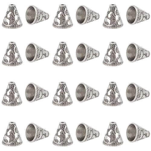 SUNNYCLUE 1 Box 40Pcs Silver Bead Cones End Cap Beads Retro Tibetan Style Alloy Vintage Cone Spacer Beads Metal Stopper Caps for Jewellery Making Bead Assortments DIY Tassels Earrings Crafts Handmade