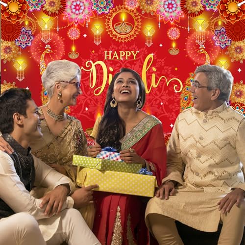 Avezano Happy Diwali Banner Red Diwali Backdrop for Indian 6x3.6ft - image 4
