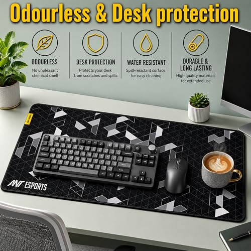 Image of Ant Esports Pyramid Mouse Pad Gaming Mouse Pad Extended Mouse Mat (35.4*15.74*2mm) for Mouse Keyboard with Stitched Edges Waterproof Non-Slip Base Mousepads for Office Home Shop Gaming Extra Large