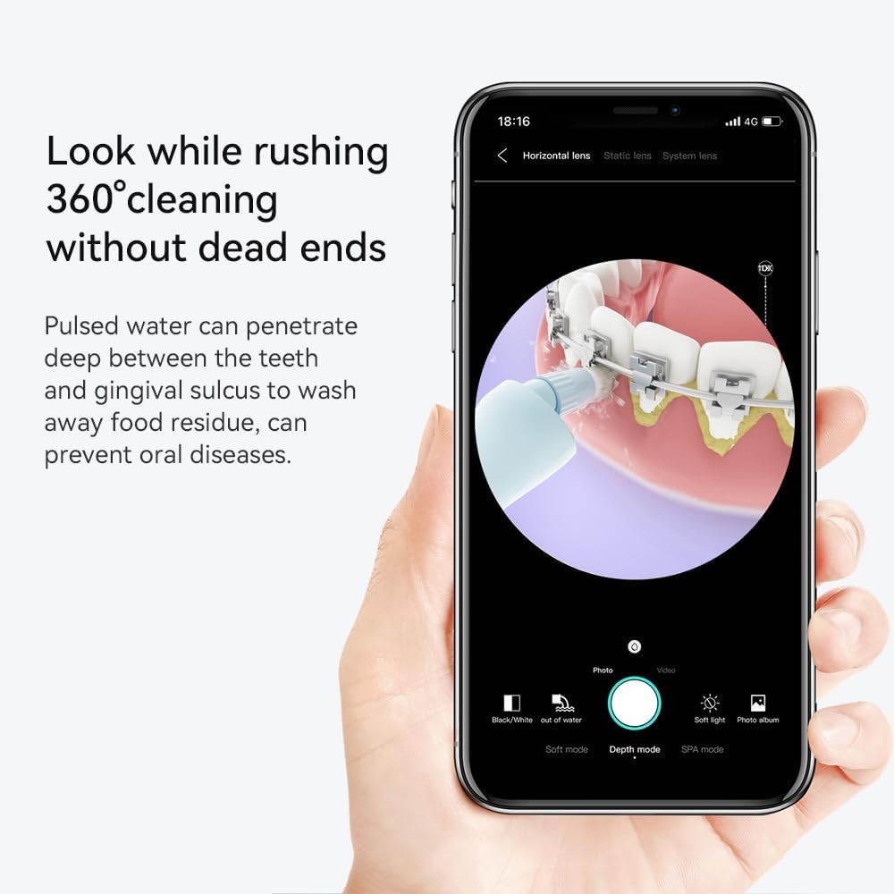 Irrigador bucal para dientes, con cámara de 5 MP 1080P, irrigador oral inalámbrico portátil, 3 puntas de chorro y 3 modos IPX7, impermeable, recargable, para el cuidado de dientes y aparatos