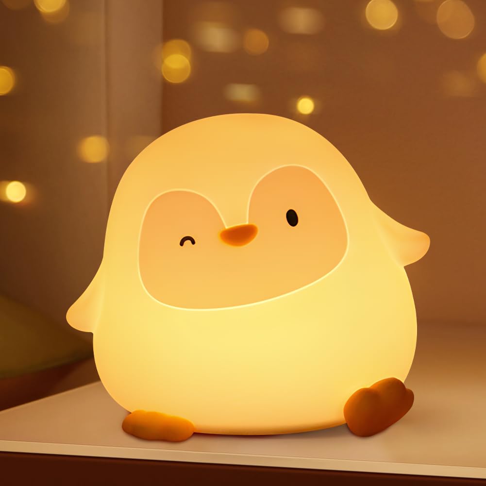 Bukbas Penguin Night Light Kids, Cute Animal Themed Nightlight Gifts for Children, Silicone LED Night Touch Lamp, Room Decor Penguin Toy Christmas Birthday Gifts for Girls Boys Baby