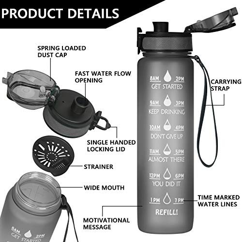 flintronic 1000 ml Lekvrije Beste Sport Waterfles Lek Proof, BPA Gratis Tritan Plastic Milieuvriendelijke Drinkflessen met Filter & Time Marker, One Click Flip Deksel, Deksel voor Gym Yoga Fitness Camping - Image 3