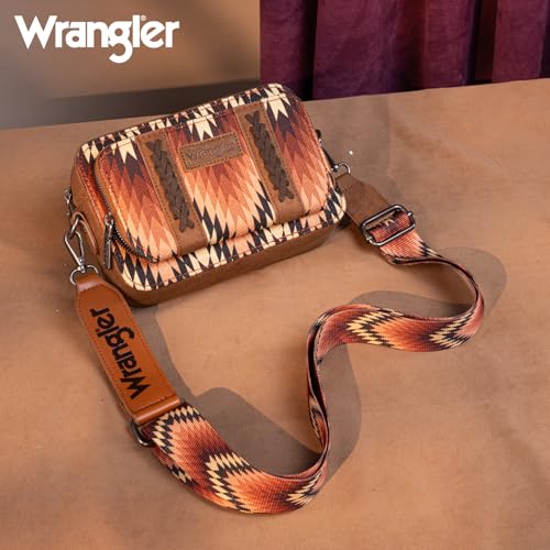 Image of Wrangler Aztec Crossbody Bag for Women Multi Pocket Shoulder Bag Boho Cross Body Wallet Purse