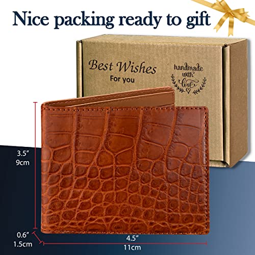 Image of HATA Light Brown Exotic Bifold Leather Wallet with Hidden Compartment, Men's Minimalist Wallets RFID Blocking & ID Window Card Holder, Handmade Gift for Birthday, Anniversary, Father's Day VINAM-30