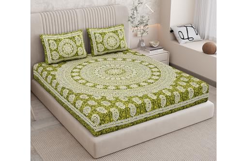 Image of Monique Cotton Double Bedsheet 144 TC | Soft & Breathable Cotton Bedding Set with 2 Pillow Covers | Elegant Floral Printed Bed Sheet for Bedroom & Home