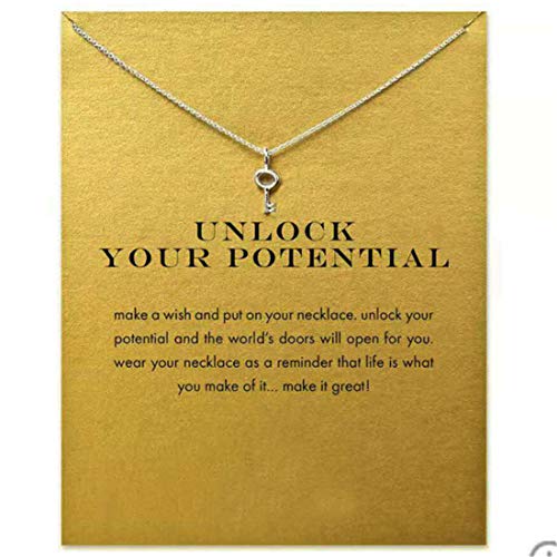Ivyday Collier Pendentif Clé de Charme Tour de Cou Plaqué Or Poli avec Collier de Carte pour Les Femmes,Argent Cover
