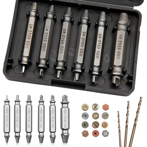 Juego de extractores de tornillos de 9 piezas juego de extractores a la izquierda material HSS 6542 dureza 63-65 HRC con 3 brocas en espiral para quitar tornillos rotos dañados o difíciles de extraer