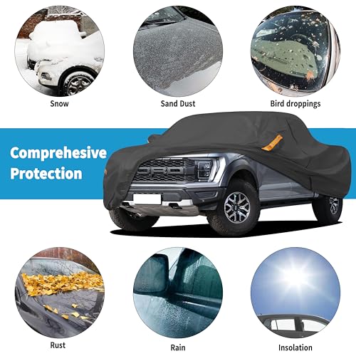 Image of Heavy Duty Truck Cover Waterproof All Weather. Pickup Truck Cover for Nissan Frontier, Ford F100 Ranger, Chevy C10 S10 etc, Regular Cab Short Box. Length: Up to 210 inches.