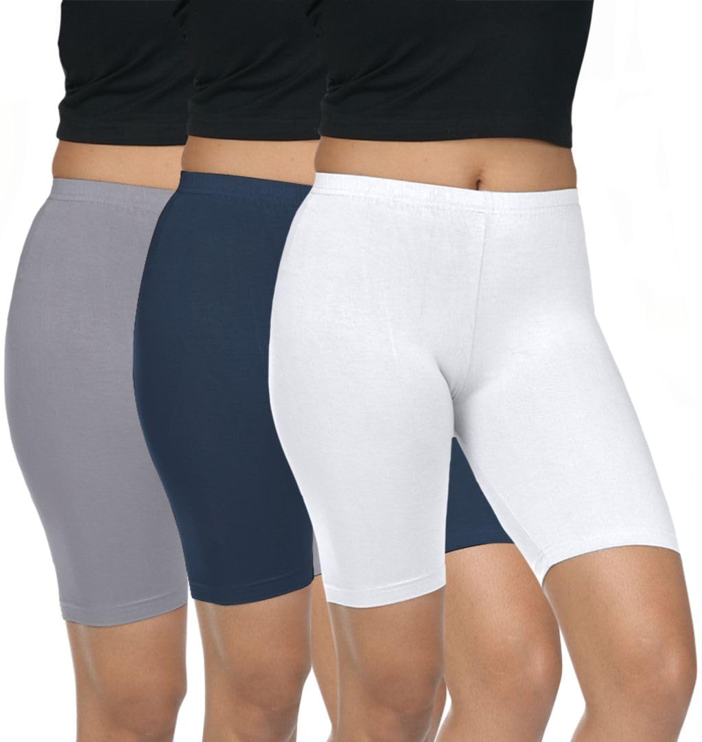 Pack of 3 Women Viscose Blend Solid Shorts (Grey/Navy Blue)-image-25