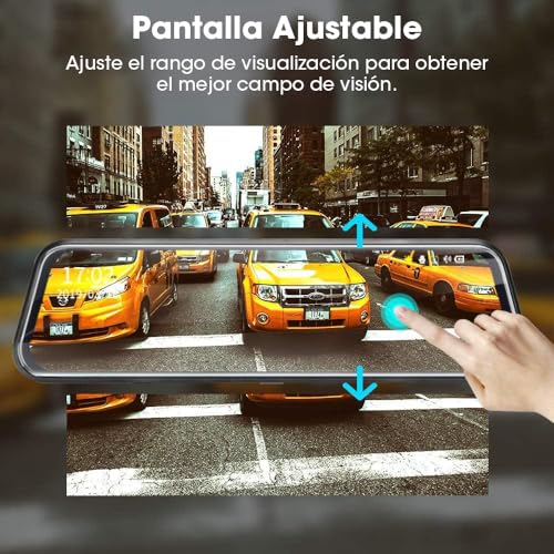 Jansite 10" Mirror Dash CCM Cámara Frontal de Coche Pantalla Tácti Retrovisor, Delantera y Trasera 1080P Streaming Media con Cables de 10 m Lente Doble Súper Visión Nocturna Gran Angular de 170° - imagen 6