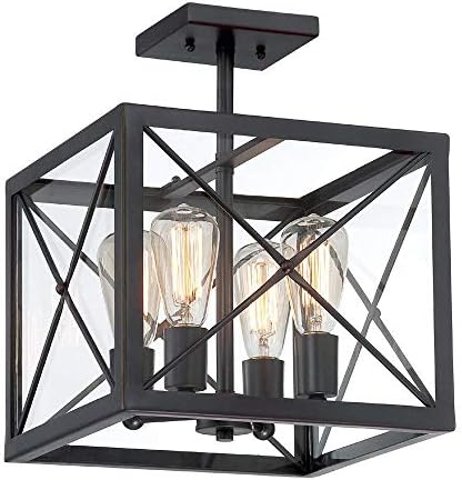 DESIGNERS FOUNTAIN High Line 4-Light Semi Flush Mount Ceiling Lights, 12.5 Inch Indoor Fixture for Kitchen, Bedroom, Bathroom, and Hallway, Satin Bronze, 87311-SB