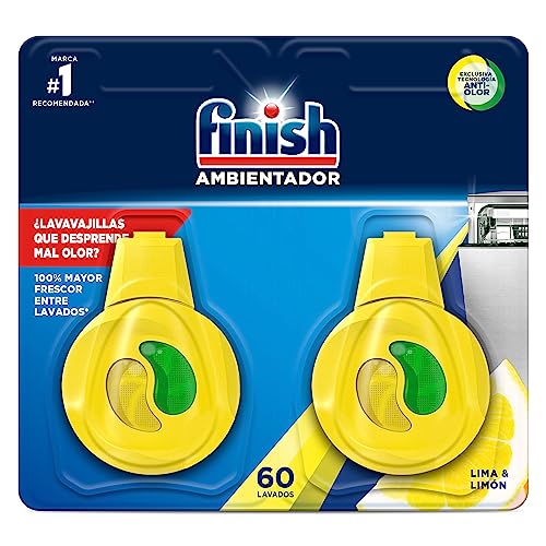 Finish Ambientador para lavavajillas, con tecnología anti-olor, fragancia limón, 2 unidades, 120 lavados