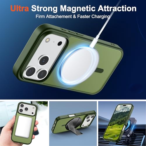 Image of SUPFINE Magnetic for iPhone 17 Pro Case (Compatible with MagSafe)(Military Grade Drop Protection) Translucent Matte Shockproof with Anti-Fingerprint Phone Cover,Cangling Green