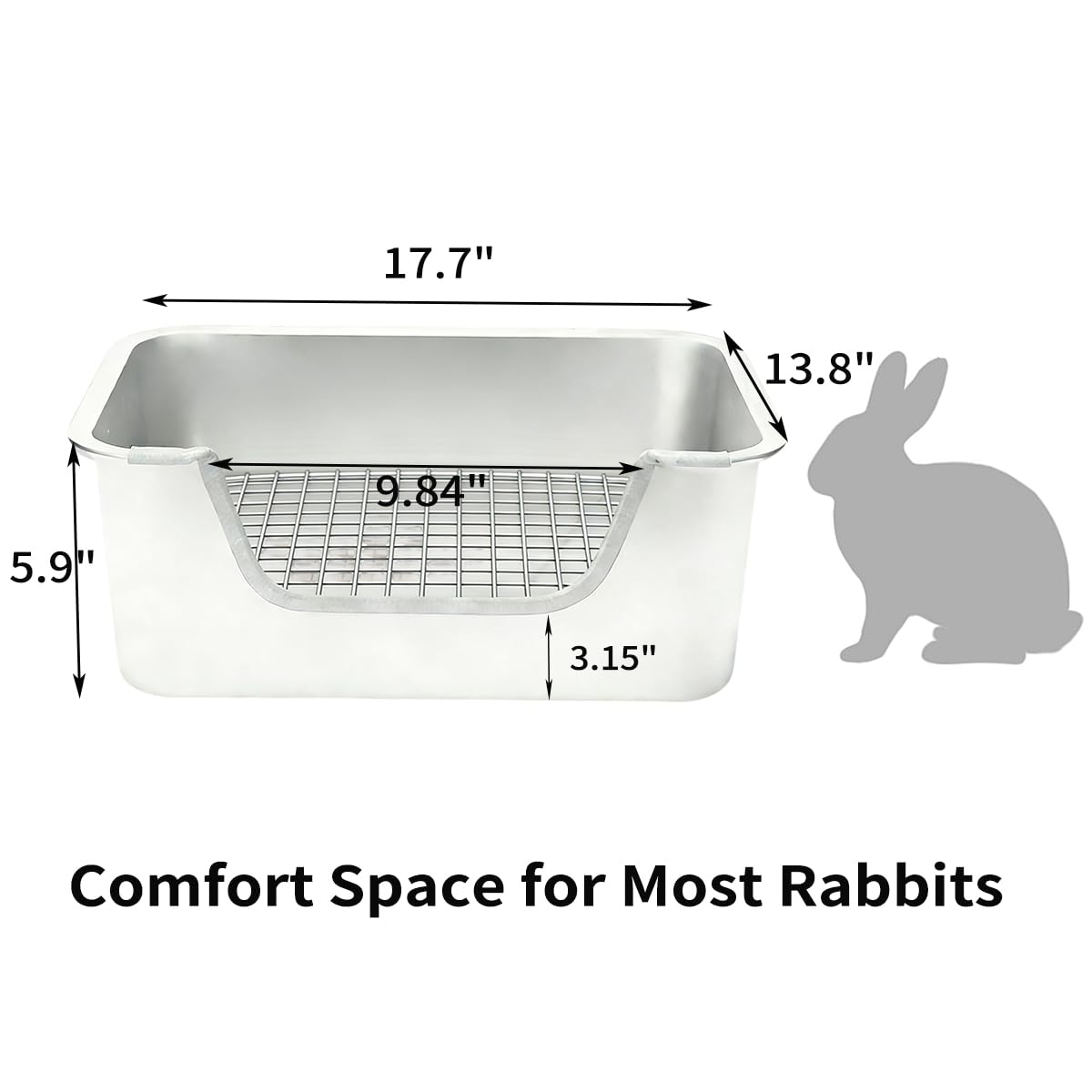Extra große Kaninchentoilette mit Edelstahlgitter, Kleintier-Töpfchen für Kaninchen, leicht zu reinigende Metall-Katzentoilette, 45 x 35,1 x 15 cm, rutschfestes Netz, komfortables Design mit niedrigem