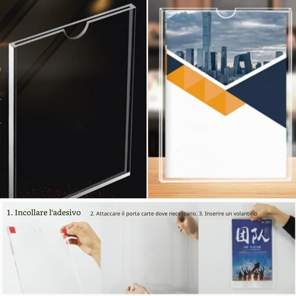 6 Pezzi A5 espositore, Supporto porta-brochure da parete, per documenti di formato DIN A5 verticale, trasparente,porta menu, porta listini,(nastro adesivo automodem)