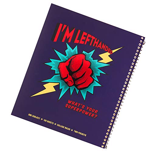 Conjunto de 2 cadernos Super Power College Metálico Canhoto, além de 3 canetas Visio canhotas, cores