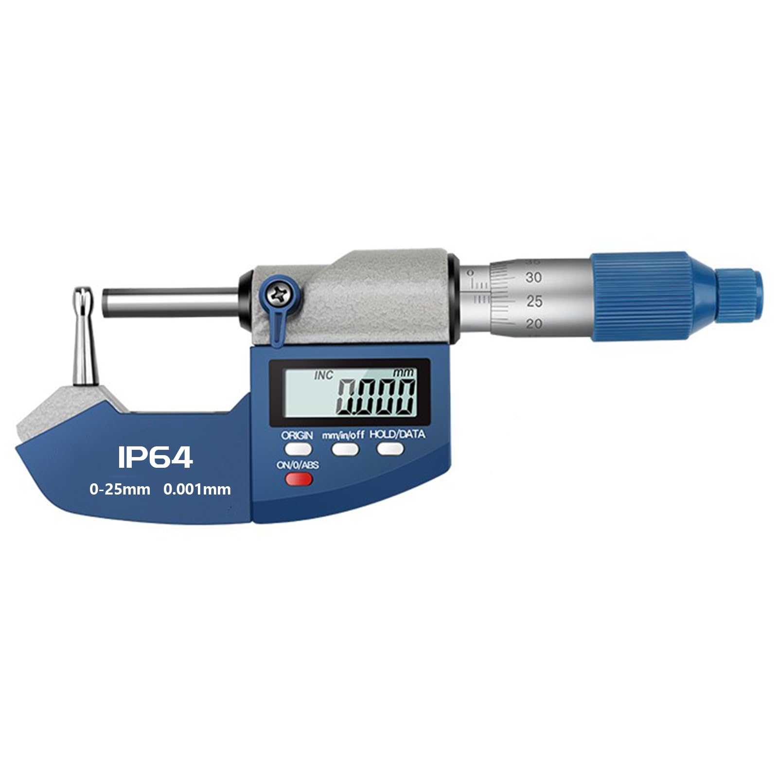 Micrómetro de tubo de bola digital 0-1" 0-25 mm Herramienta de medición electrónica IP64 | Conversión pulgadas/métrico, protección IP64(Reloading Micrometer)