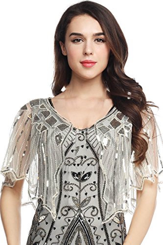 ArtiDeco Sequin Beaded Art Deco Evening Cape Women's 1920s Shawl Wedding Party Shawl Scarf