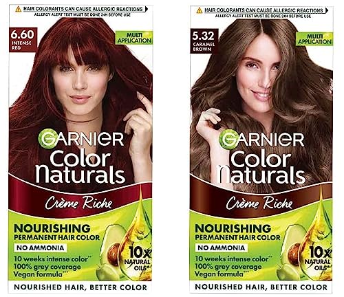 Garnier Color Naturals, Shade 5.32, Caramel Brown 70ml+60g and Garnier Color Naturals, Shade 6.60, Intense Red