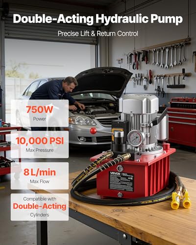 Image of VEVOR Electric Hydraulic Pump, 750W 10,000 PSI, 120V Double Acting Electric Driven Hydraulic Pump Power Pack Unit, with Manual Valve, 2.1 Gallon / 8L, for Punching, Bending, Double Acting Cylinders