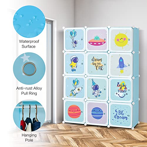 INFANS-Children-Wardrobe-Kid-Closet-Portable-Baby-Dresser-Cute-for-Kids-Bedroom-Nursery-Armoire-with-Doors-12-Cube-2-Hanging-Sections-Kid-Clothes-Storage-Organizer-Blue-12-Cubes INFANS Children Wardrobe Kid Closet Portable Baby Dresser Cute for Kids Bedroom Nursery Armoire with Doors 12 Cube 2 Hanging Sections Kid Clothes Storage Organizer Blue 12 Cubes
