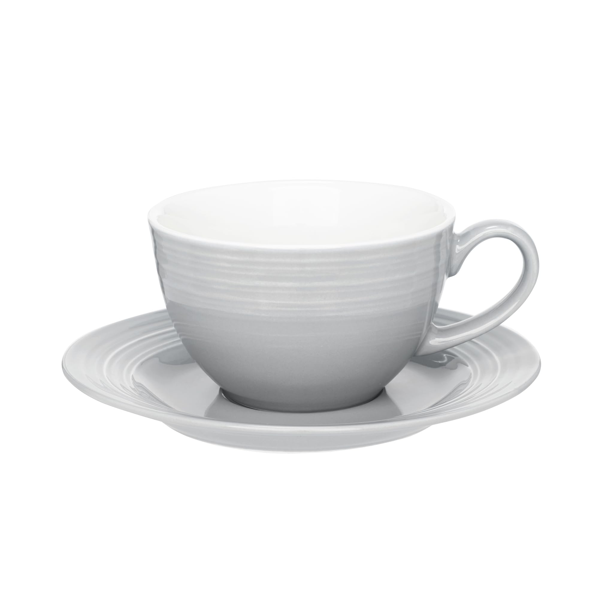 AMBITION Servizio da caffè in porcellana Linea con tazze e piattini, 12 pezzi | Set da caffè per 6 persone, grigio con struttura a linee sottili, lavabile in lavastoviglie e forno a microonde