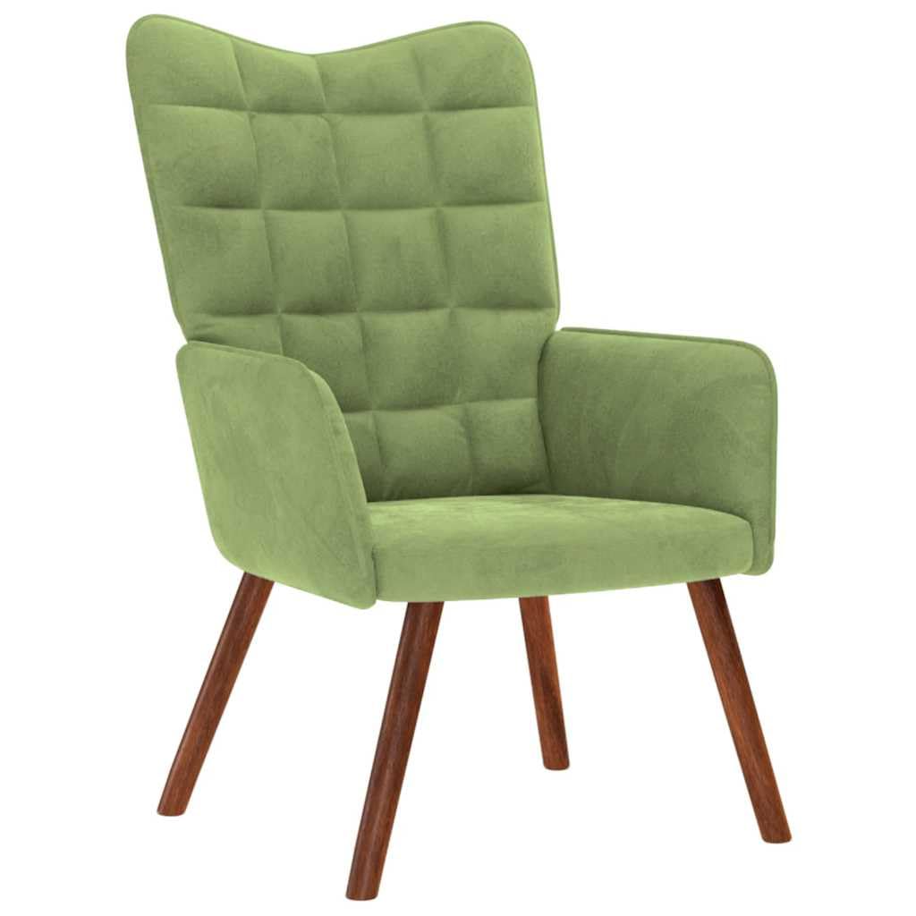 Poltrona relax con sgabello, in velluto verde chiaro, imbottita, con piedi in legno, 61,5 x 69 x 95,5 cm, per soggiorno, camera da letto e ufficio, comoda poltrona da lettura con morbida