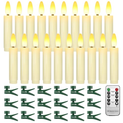Meigic 3.65 Inches Clip on Candles for Christmas Trees Battery Operated Flameless Tree Candles Flickering LED Candle Lights with Remote Timer for Xmas Tree Halloween Home Decor 20 Pcs