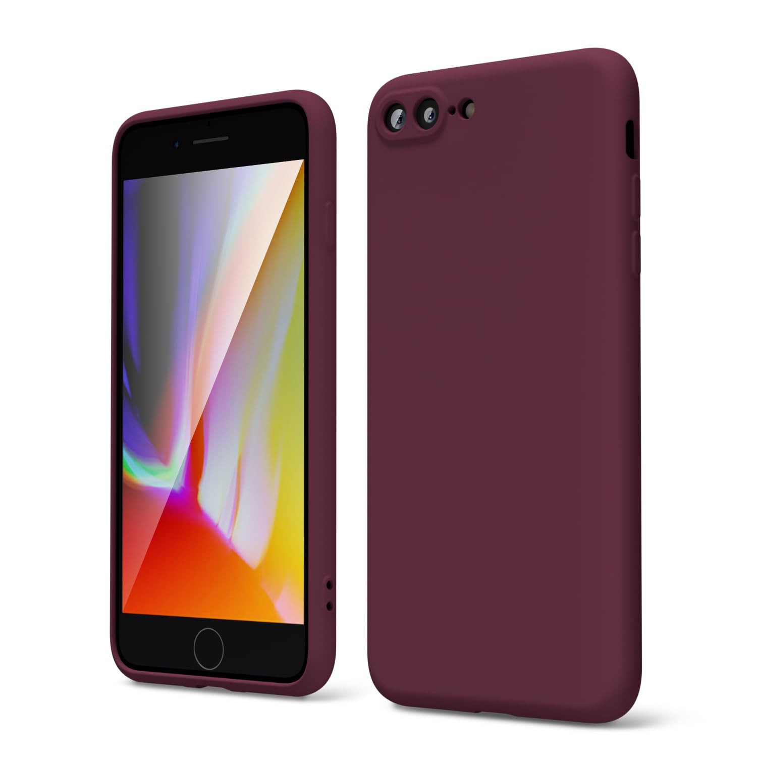 oakxco for iPhone 7 Plus Case iPhone 8 Plus Case Liquid Silicone, Cute Thin Slim Soft Rubber Gel Smooth Cover for Women Girl, Matte TPU Solid Aesthetic Protective & Shockproof, Burgundy Plum Wine